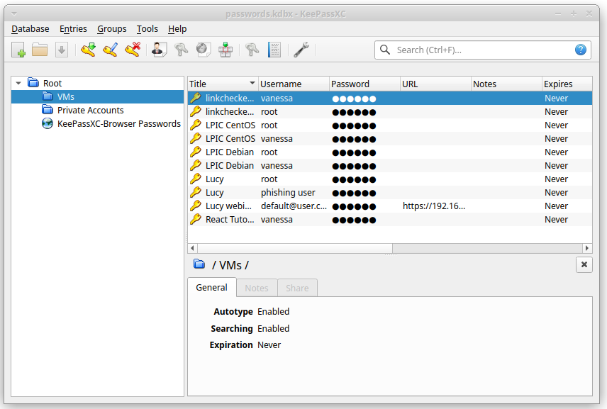 Screenshot von KeePassXC unter Linux